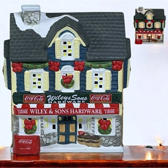 Vintage Coca Cola 1997 Town Square Village House Light Up Wiley Sons Hardware - Picture 1 of 16